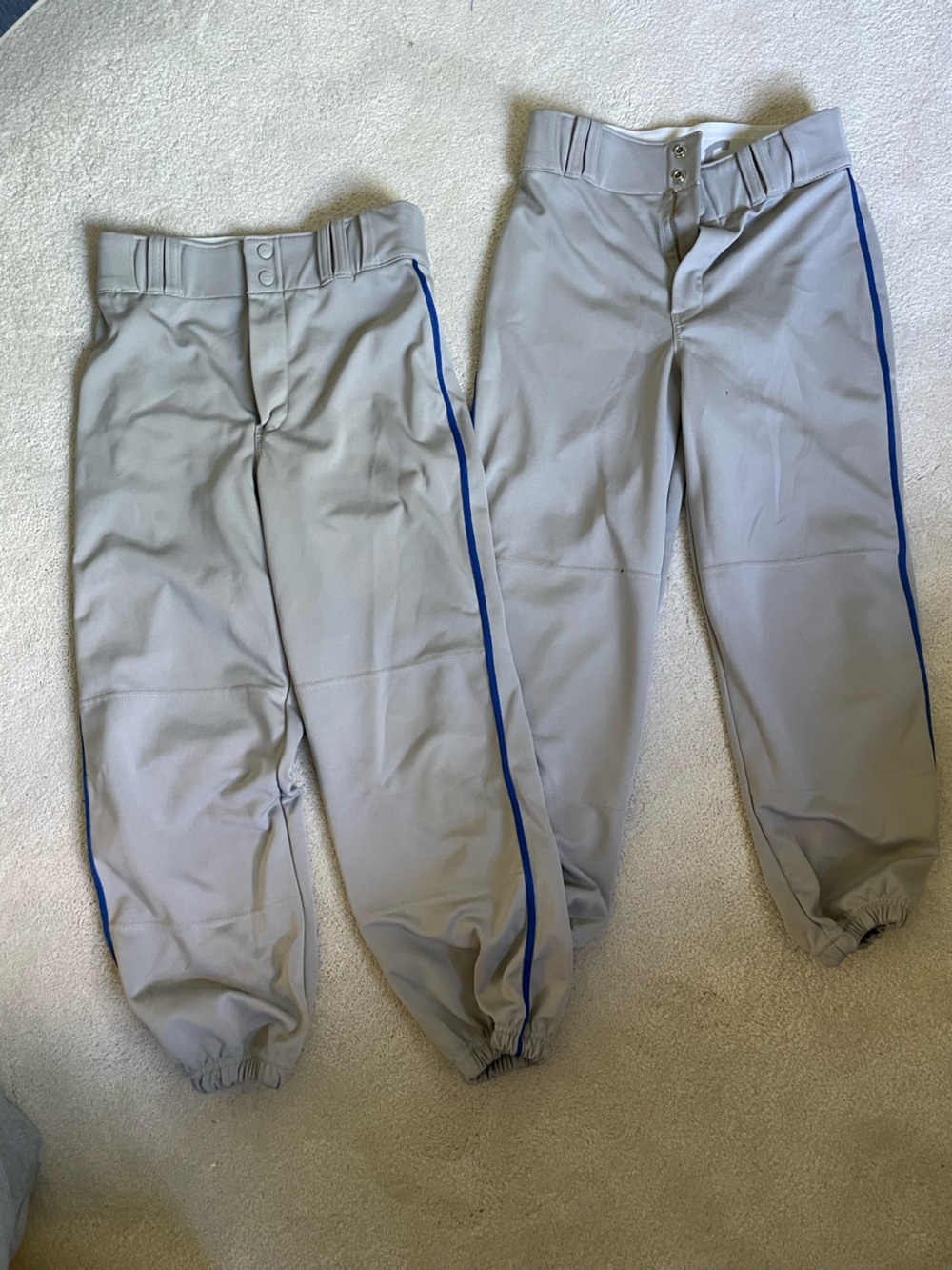 TWO PAIRS Kids Blue-Trim Gray Baseball Pants XL